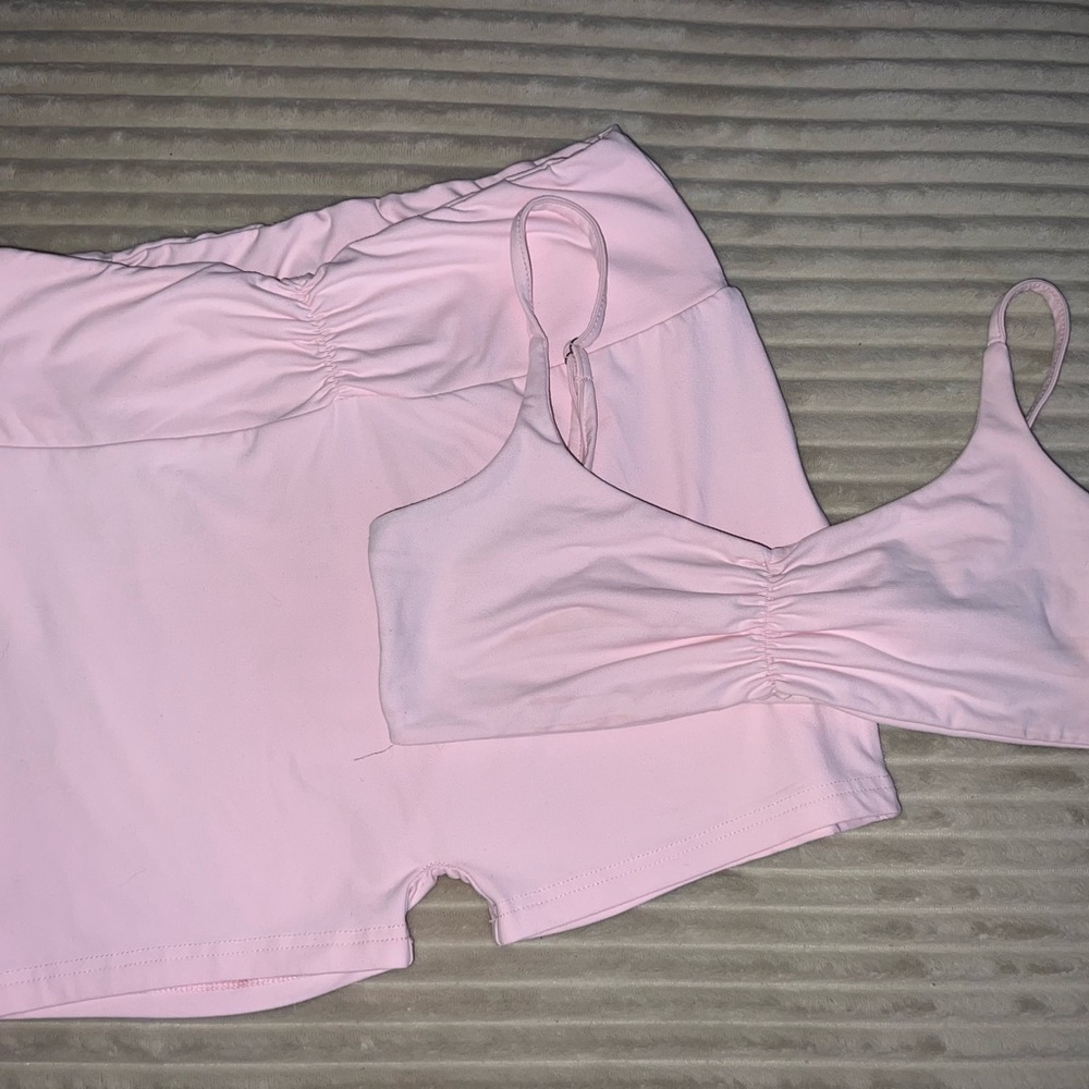 Pink Ruched Two-Piece Set